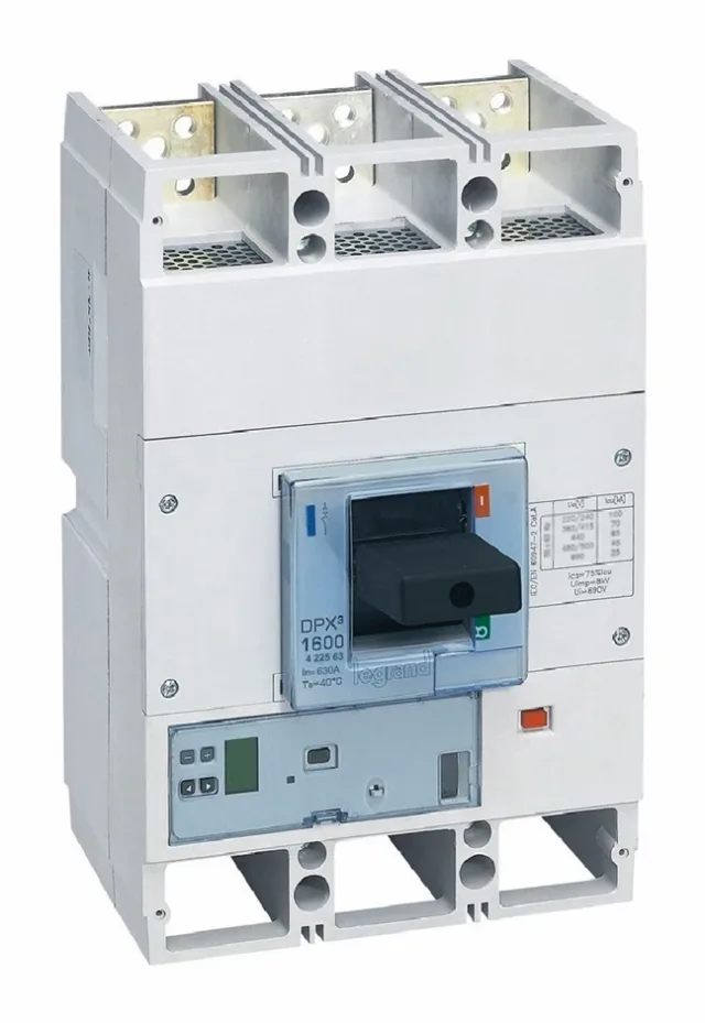 Legrand DPX³ 1600 electronic S1 moulded-case circuit breaker — 630A, 3 poles, 70kA Icu at 400V, IP30 — 422563