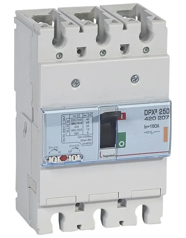 Legrand DPX³ 250 thermal-magnetic moulded-case circuit breaker — 160A, 3 poles, 25kA Icu at 400V, IP30 — 420207