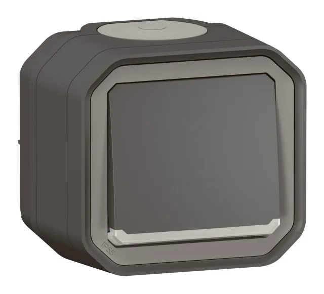 Poussoir NO lumineux avec voyant étanche Plexo 10A IP55 IK08 livré complet pour fixation saillie – anthracite — Legrand — 069782L