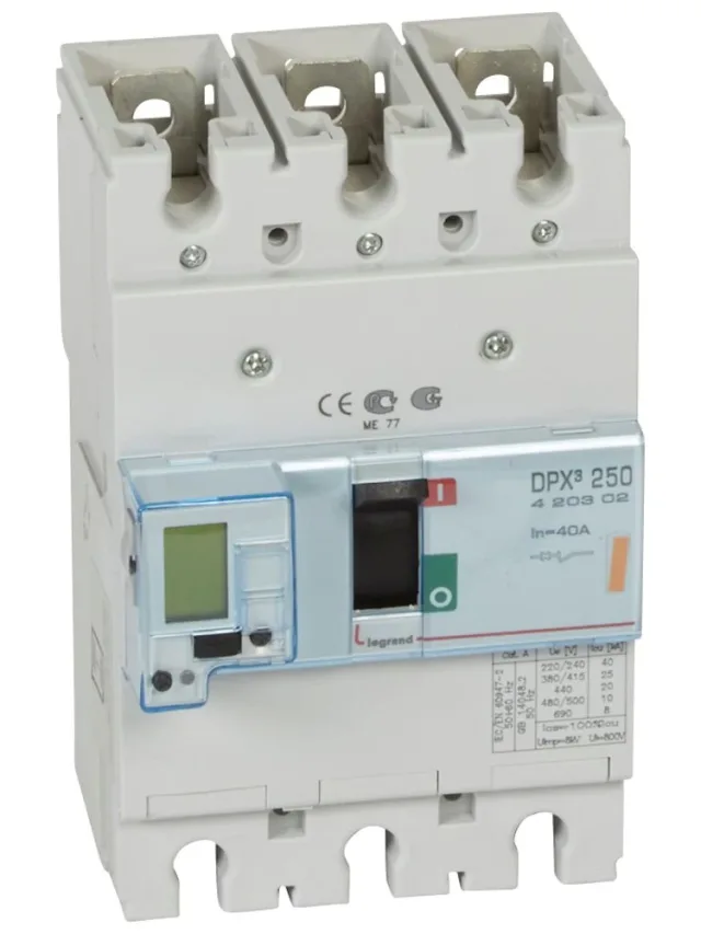 Disjoncteur électronique DPX³250 pouvoir de coupure 25kA 400V~ – 3P – 40A — Legrand — 420302