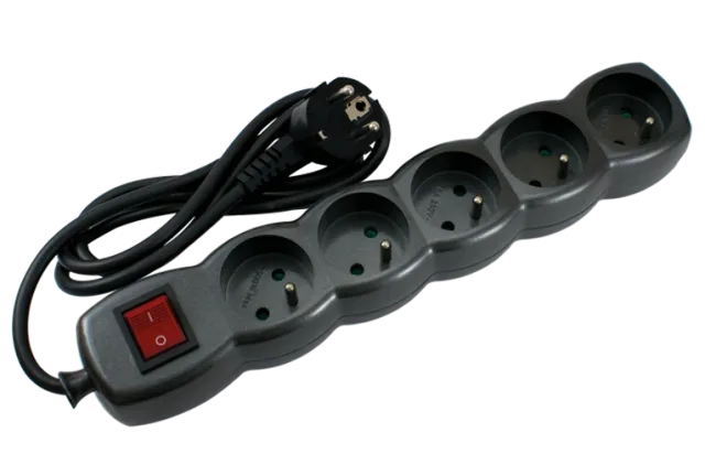 STIEL power strip metallic black with switch – 5 sockets