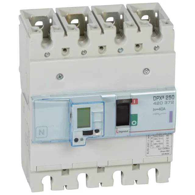 Legrand DPX³ 250 electronic moulded-case circuit breaker — 40A, 4 poles, 50kA Icu at 400V, IP30 — 420372