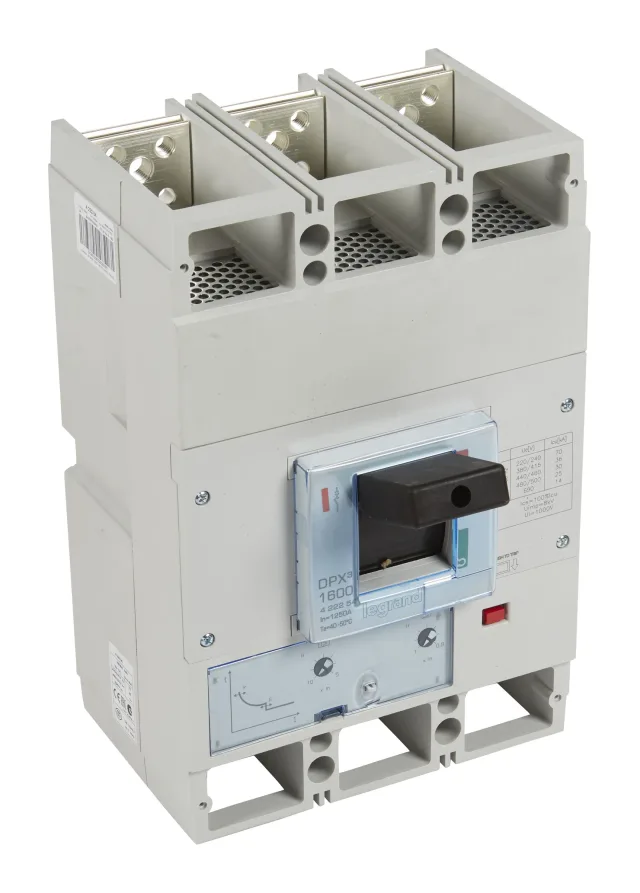 Disjoncteur magnétothermique DPX³1600 pouvoir de coupure 36kA 400V~ – 3P – 1250A — Legrand — 422254