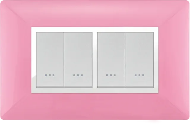 Plaque rectangulaire 4 modules rose à enjoliveur chromé STIEL ALPHA Élégance