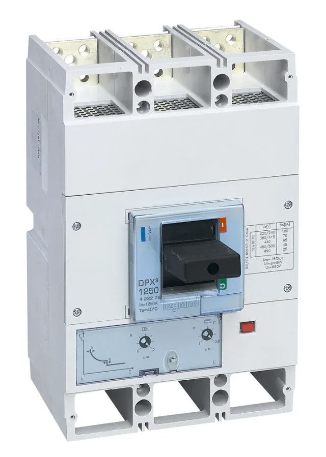 Legrand DPX³ 1600 thermal-magnetic moulded-case circuit breaker — 1250A, 3 poles, 70kA Icu at 400V, IP30 — 422278