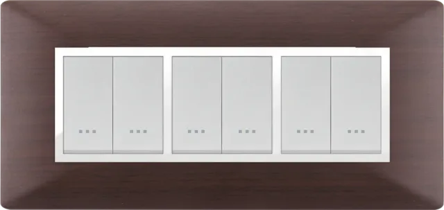 STIEL ALPHA Élégance 6-module rectangular ebony wood effect cover plate with chrome trim