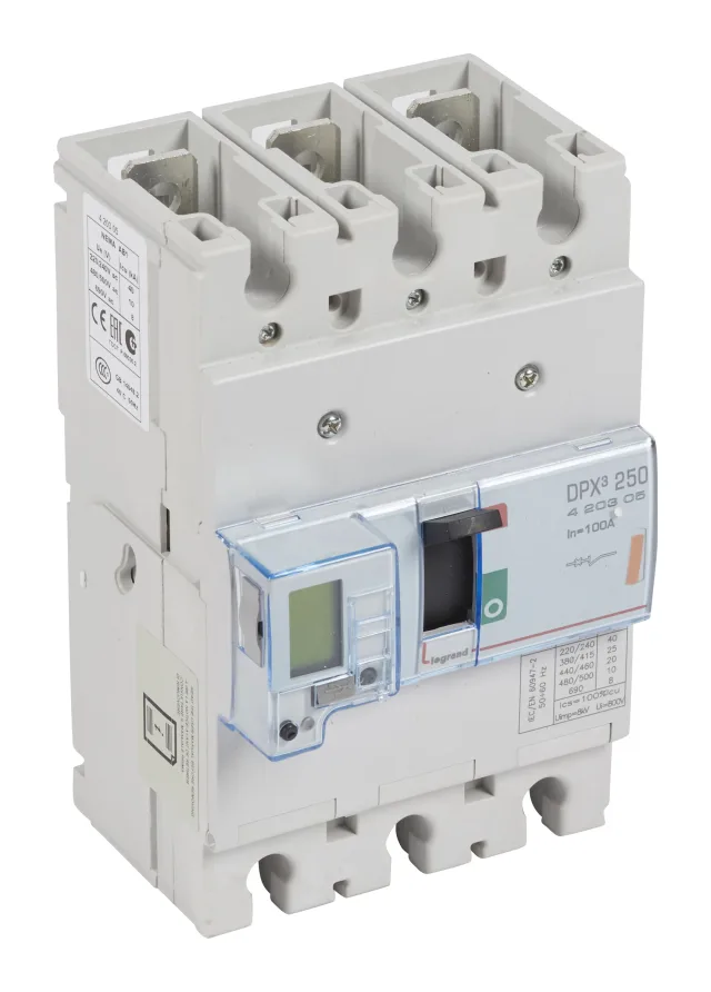 Legrand DPX³ 250 electronic moulded-case circuit breaker — 100A, 3 poles, 25kA Icu at 400V, IP30 — 420305
