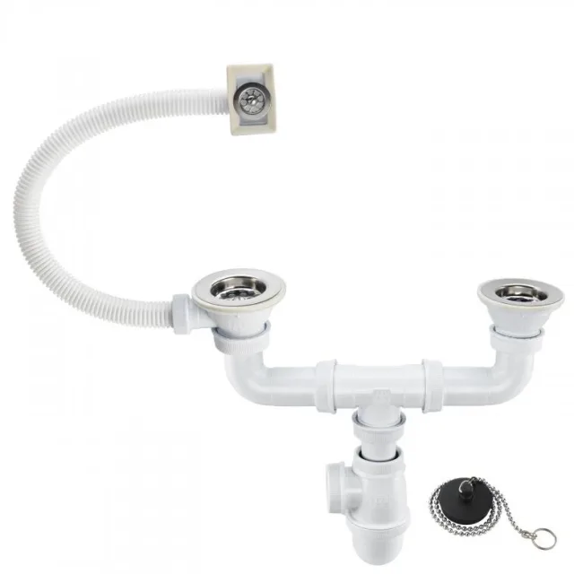 Double-bowl sink waste with overflow + chain — SOPAL
