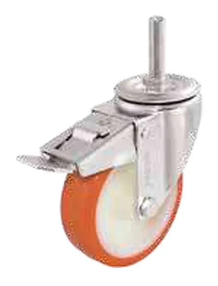 Braked caster in sheet steel with stem, polyamide wheel with polyurethane tread — 806000