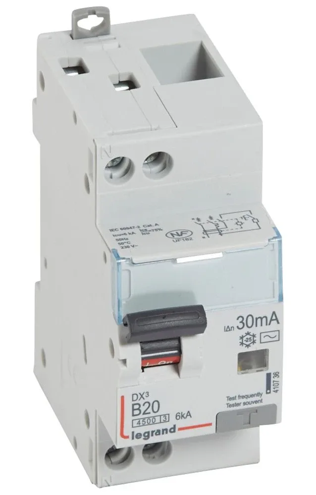 Legrand DX³ RCBO — 20A, 2 modules, IP20 — 410736