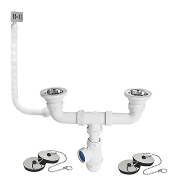 Sink waste tee with overflow and plug chains — SOCYP