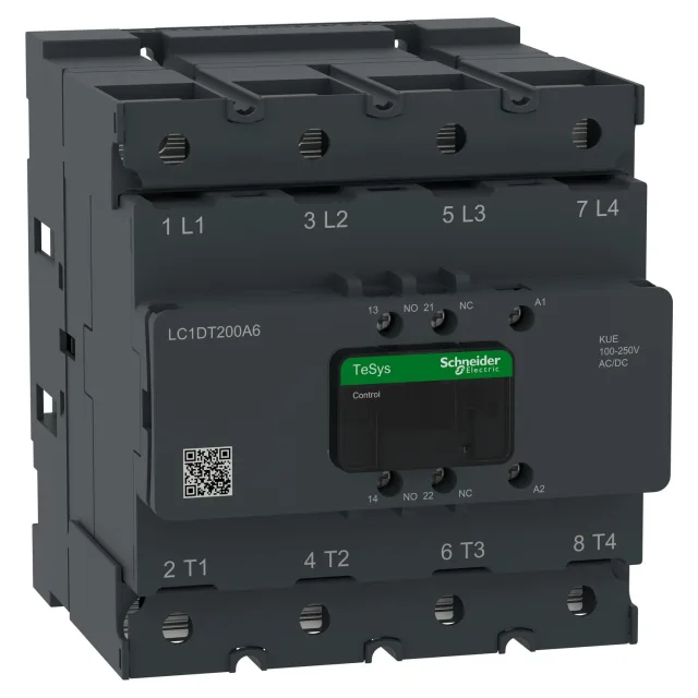 Contacteur TeSys Deca Advanced LC1DT200A6KUE — 4P, 200 A AC-1, commande 100 à 250 V CA/CC