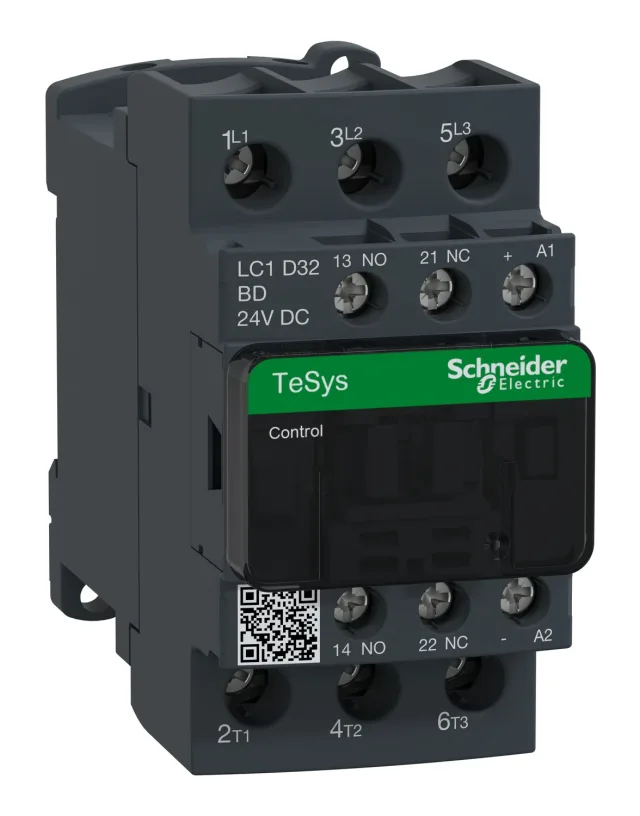 TeSys Deca LC1D32BD contactor — 3P, 32 A AC-3/AC-3e, 24 V DC control