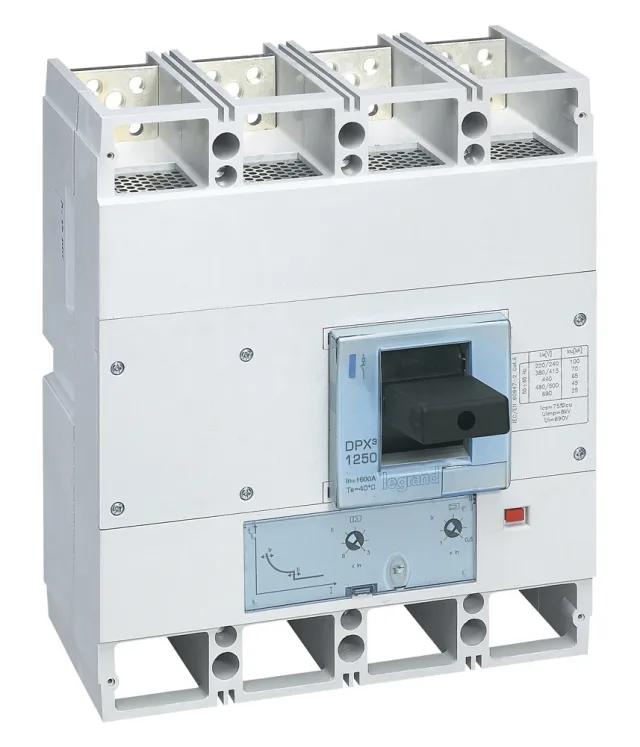 Legrand DPX³ 1600 thermal-magnetic moulded-case circuit breaker — 1000A, 4 poles, 100kA Icu at 400V, IP30 — 422294