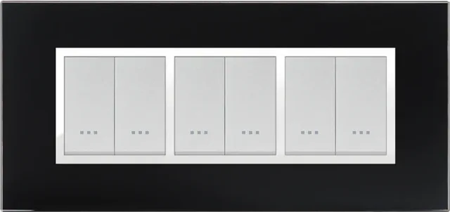 STIEL ALPHA Prestige 6-module rectangular black glass cover plate