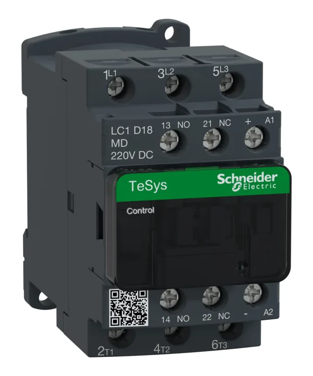 TeSys Deca LC1D18MD contactor — 3P, 18 A AC-3/AC-3e, 220 V DC control