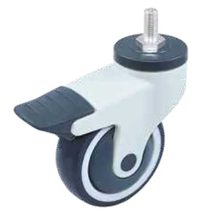 Medical caster in nylon with stem m12x25mm threaded and brake — 801400