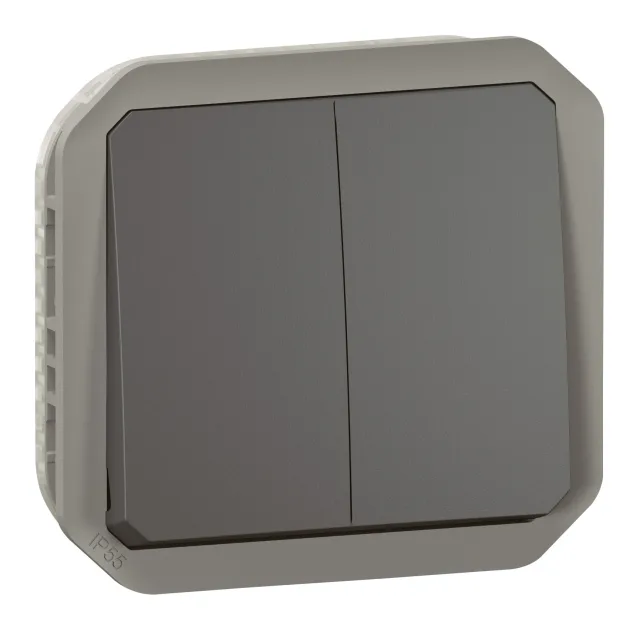 Commande double étanche pour réaliser 3 fonctions Plexo IP55 IK08 avec enjoliveur finition anthracite — Legrand — 069805L