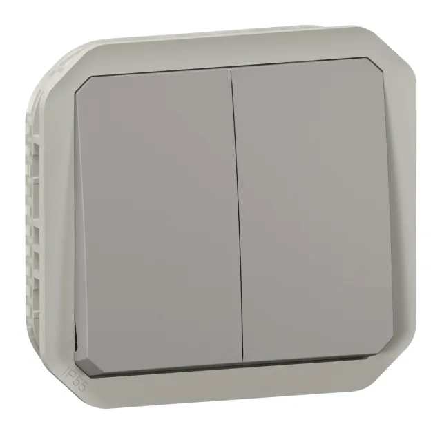 Commande double étanche pour réaliser 3 fonctions Plexo IP55 IK08 avec enjoliveur finition gris — Legrand — 069525L