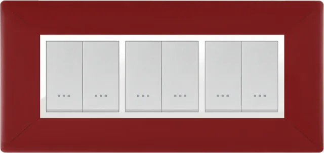 Plaque rectangulaire 6 modules rouge bordeaux à enjoliveur chromé STIEL ALPHA Élégance