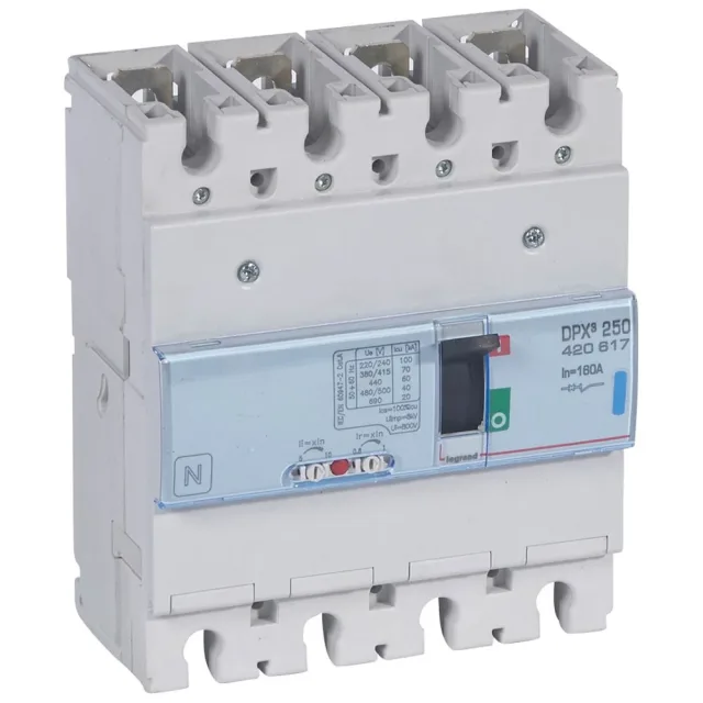 Legrand DPX³ 250 thermal-magnetic moulded-case circuit breaker — 160A, 4 poles, 70kA Icu at 400V, IP30 — 420617