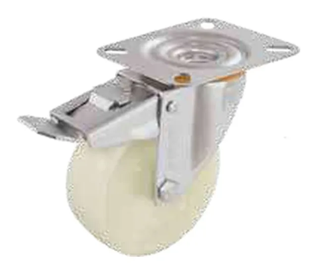 Swivel caster with brake in sheet steel, with screw mounting plate, polyamide wheel with roller bearing — 819000