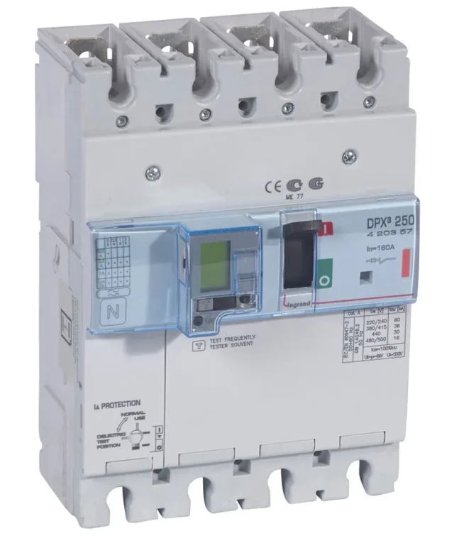 Disjoncteur électronique différentiel DPX³250 pouvoir de coupure 36kA 400V~ – 4P – 160A — Legrand — 420357