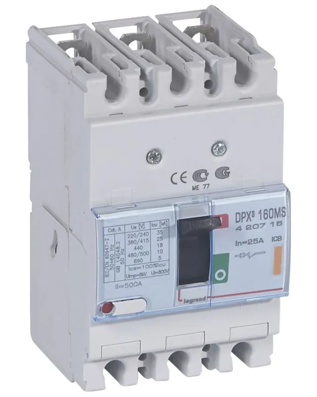 Legrand DPX³ 160 magnetic-only moulded-case circuit breaker — 25A, 3 poles, 25kA Icu at 400V, IP30 — 420715