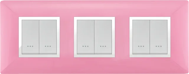 STIEL ALPHA Élégance 6-module square pink cover plate with chrome trim