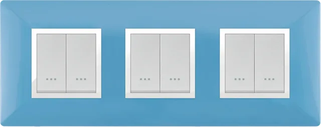 STIEL ALPHA Élégance 6-module square pastel blue cover plate with chrome trim