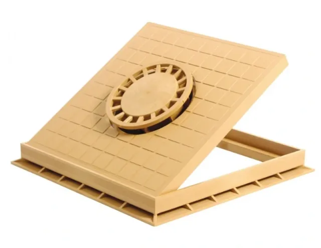 Inspection cover in PP with trap beige 400 × 400 anti-odour-anti-rodent-anti-insect — EJIM JCA4051