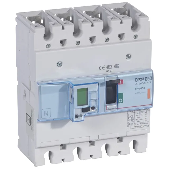 Legrand DPX³ 250 electronic moulded-case circuit breaker — 160A, 4 poles, 25kA Icu at 400V, IP30 — 420417