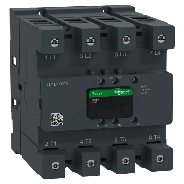 TeSys Deca Advanced LC1DT200AEHE contactor — 4P, 200 A AC-1, 48 to 130 V AC/DC control