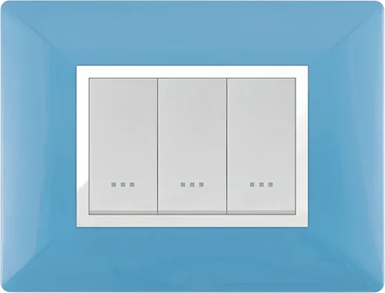 STIEL ALPHA Élégance 3-module rectangular pastel blue cover plate with chrome trim