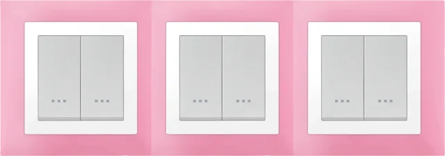 Plaque carrée 6 modules rose à enjoliveur chromé STIEL ALPHA Quadro