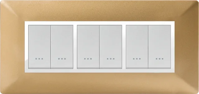 STIEL ALPHA Élégance 6-module rectangular gold cover plate with chrome trim - 703/6D