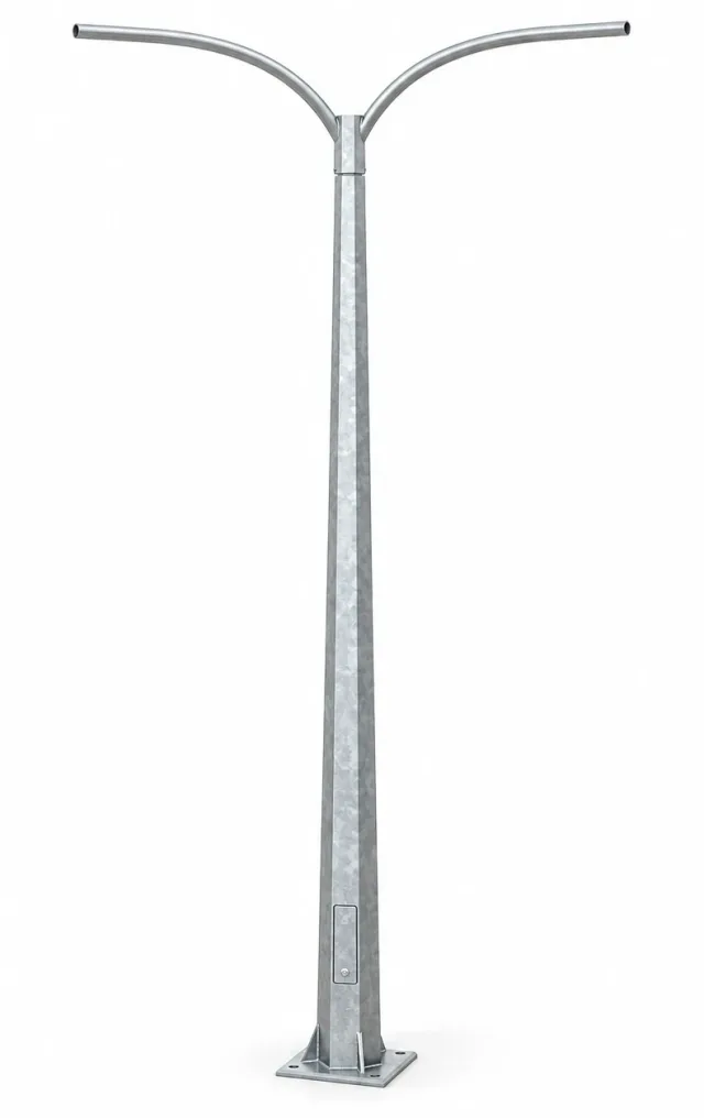 Galvanised octagonal lighting column — with twin brackets