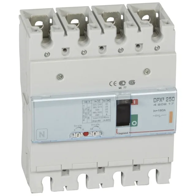 Disjoncteur magnétothermique DPX³250 pouvoir de coupure 25kA 400V~ – 4P – 160A — Legrand — 420217