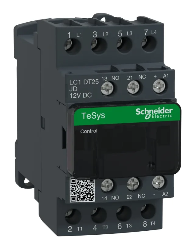 TeSys Deca LC1DT25JD contactor — 4P, 25 A AC-1, 12 V DC control