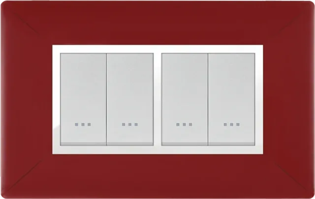 STIEL ALPHA Élégance 4-module rectangular burgundy cover plate with chrome trim