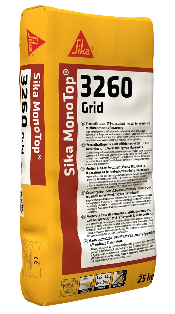 Sika MonoTop®-3260 Grid — Fibre-reinforced R4 mortar for masonry strengthening