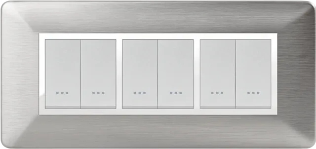 STIEL ALPHA Élégance 6-module rectangular titanium brushed aluminium cover plate