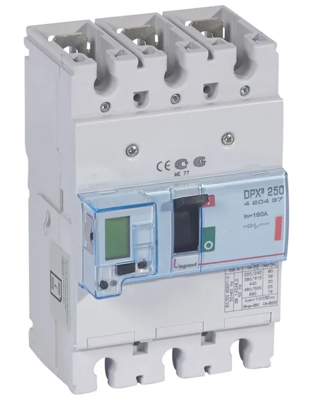 Disjoncteur électronique avec unité de mesure DPX³250 pouvoir de coupure 36kA 400V~ – 3P – 160A — Legrand — 420437