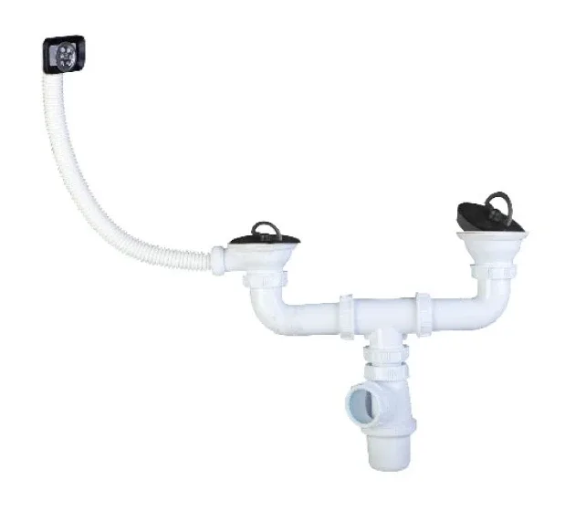 Waste tee double bowl with overflow+ring — EJIM JCU3030
