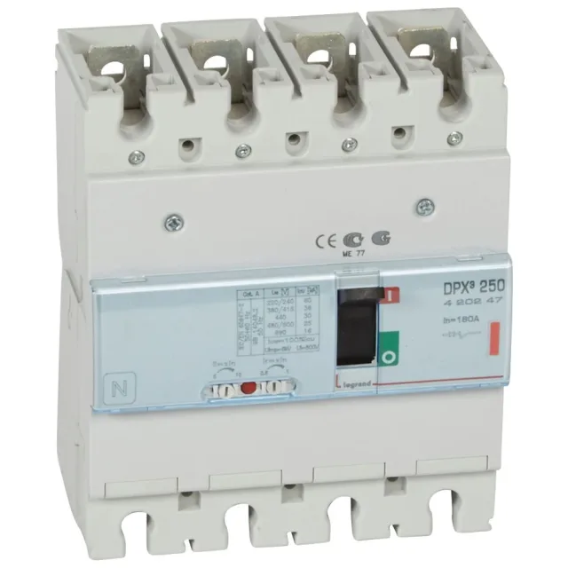 Legrand DPX³ 250 thermal-magnetic moulded-case circuit breaker — 160A, 4 poles, 36kA Icu at 400V, IP30 — 420247