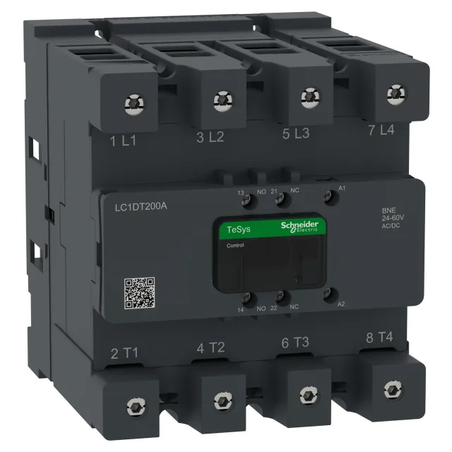 Contacteur TeSys Deca Advanced LC1DT200ABNE — 4P, 200 A AC-1, commande 24 à 60 V CA/CC