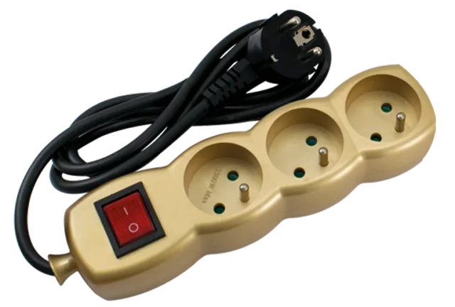 STIEL power strip gold with switch – 3 sockets