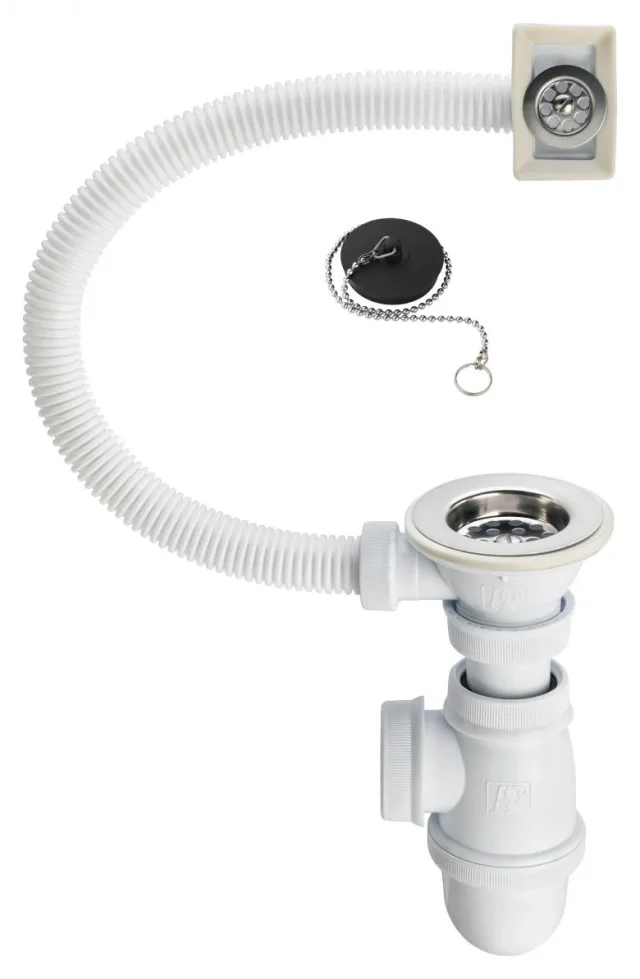 Single-bowl sink waste with overflow + chain — SOPAL