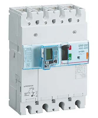 Legrand DPX³ 250 electronic moulded-case circuit breaker — 100A, 4 poles, 25kA Icu at 400V, IP30 — 420425