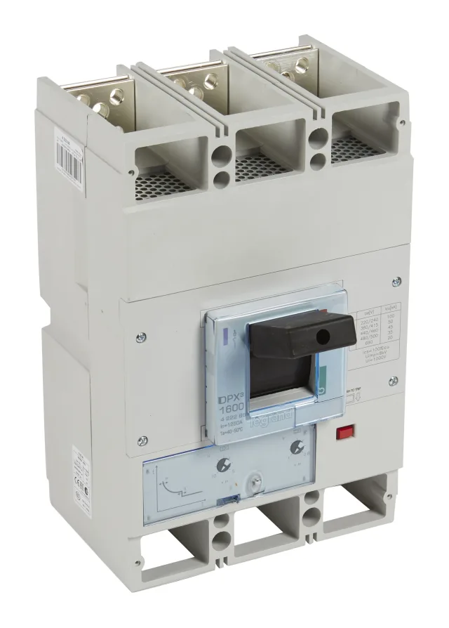 Legrand DPX³ 1600 thermal-magnetic moulded-case circuit breaker — 1250A, 3 poles, 50kA Icu at 400V, IP30 — 422266
